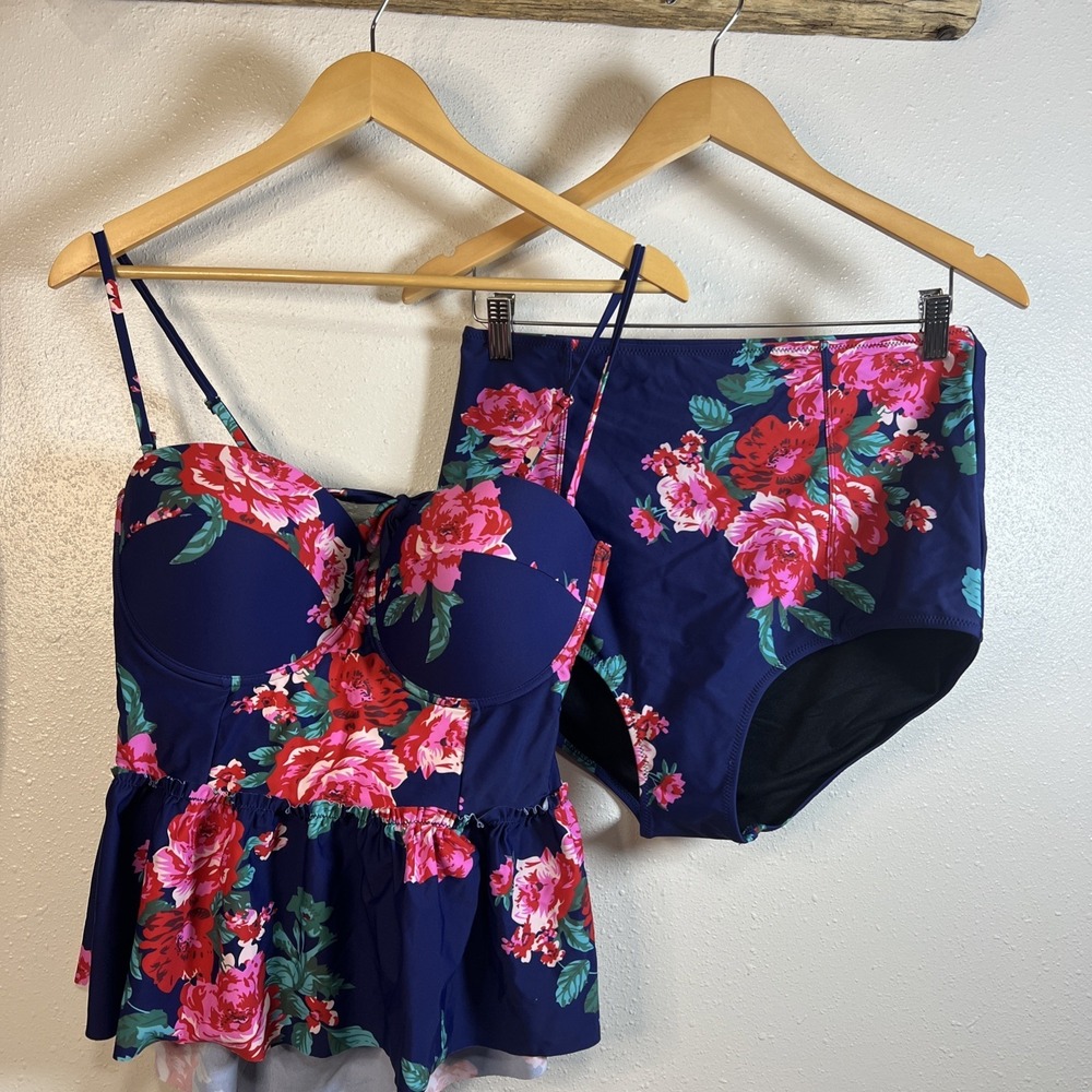 Floral Tankini Swimsuit Tropical Print Two Piece Size 4XL Looks Like A 2X